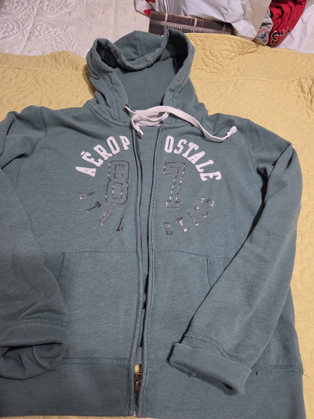 Aeropostale Women's Teal Green Jacket with Drawstring And Hood